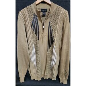 Miko 1/4 Zip Pullover Knit Sweater Men's XL Long Sleeve Brown Tan‎ Wool Top EUC
